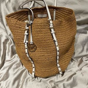 Michael Kors Straw and Leather Tote